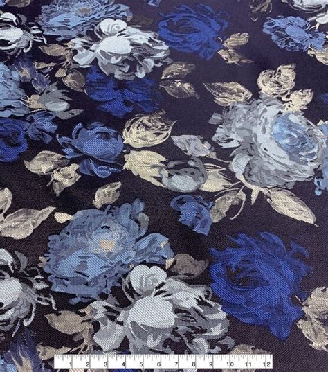 Blue Vintage Pastel Floral Jacquard Fabric 